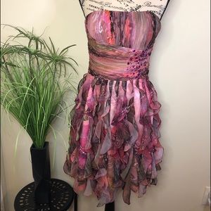 Cache Strapless Multicolor Dress with Ruffles